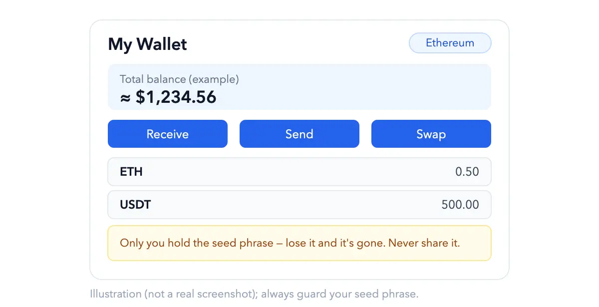 Self-custody wallet interface (illustration)